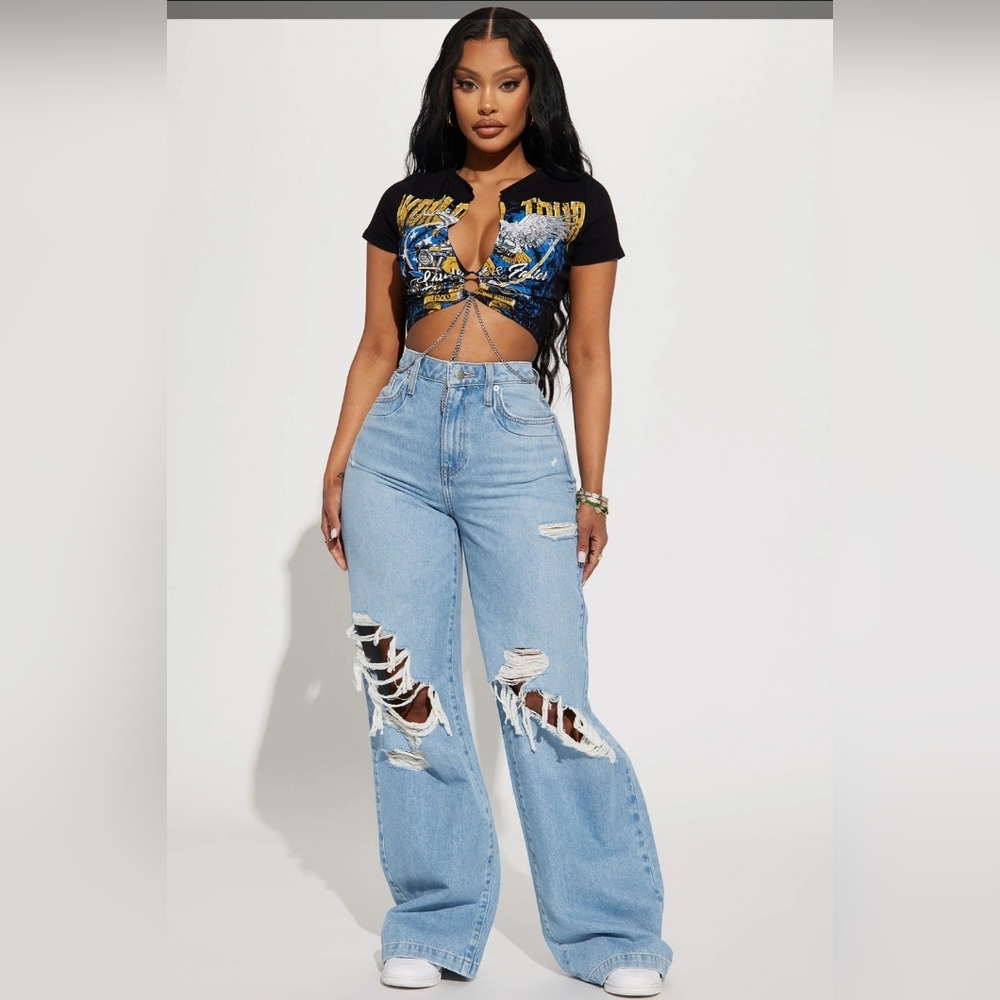 Fashion Nova wide leg ripped jeans